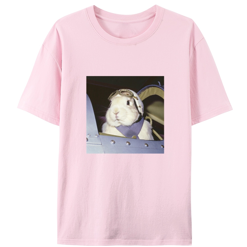 Pilot Rabbit With White Helmet Meme Retro Designed for Women - Slim Fit Cotton Tee