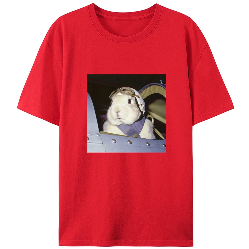 Pilot Rabbit With White Helmet Meme Retro Designed for Women - Slim Fit Cotton Tee