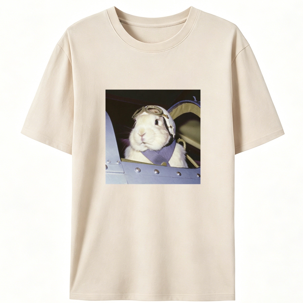 Pilot Rabbit With White Helmet Meme Retro Designed for Women - Slim Fit Cotton Tee