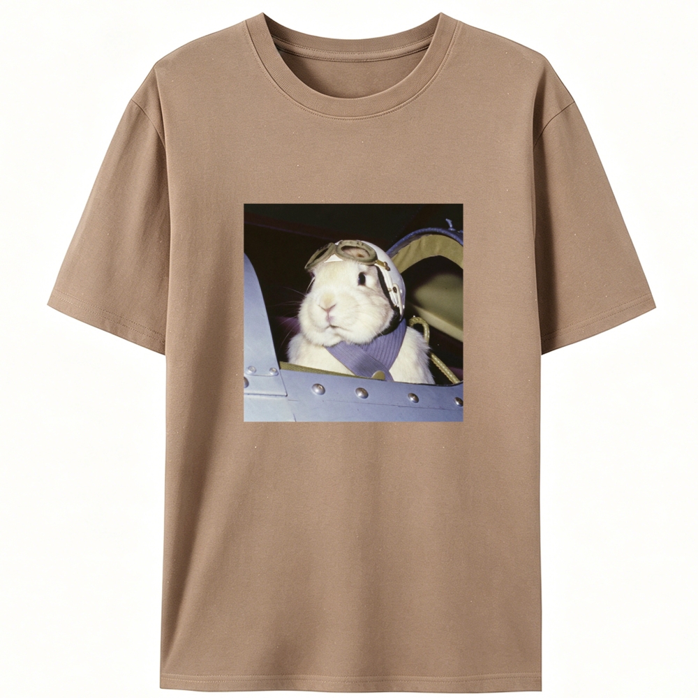 Pilot Rabbit With White Helmet Meme Retro Designed for Women - Slim Fit Cotton Tee