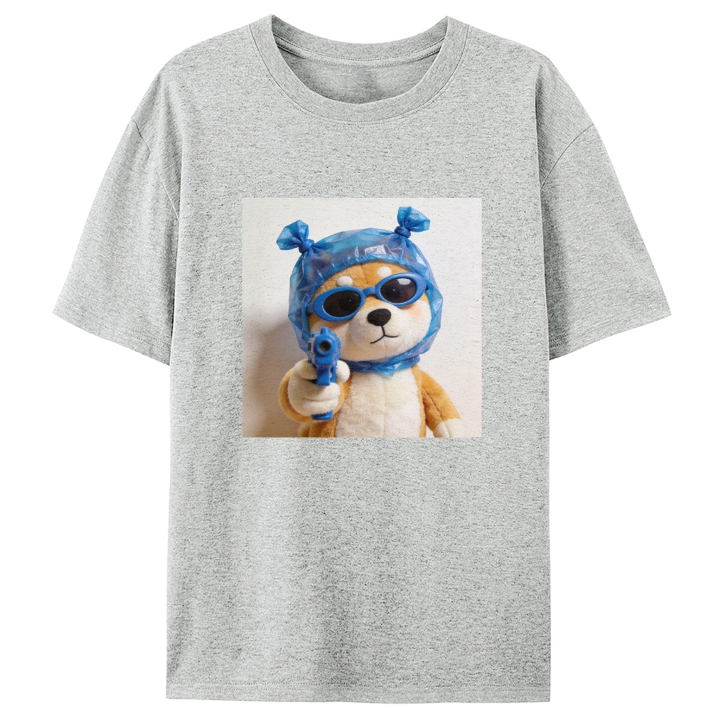 Blue Gun Gangsta Shiba Inu Meme Retro Designed for Women - Slim Fit Cotton Tee