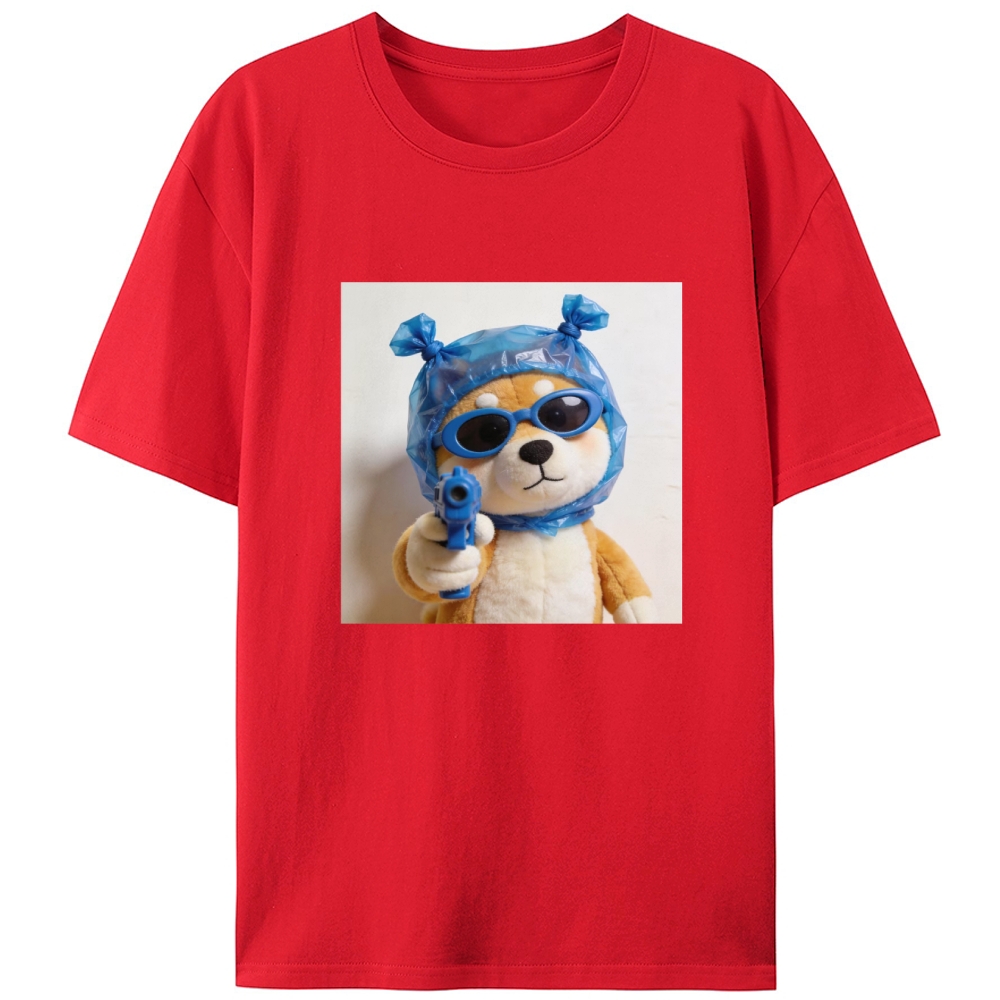 Blue Gun Gangsta Shiba Inu Meme Retro Designed for Women - Slim Fit Cotton Tee