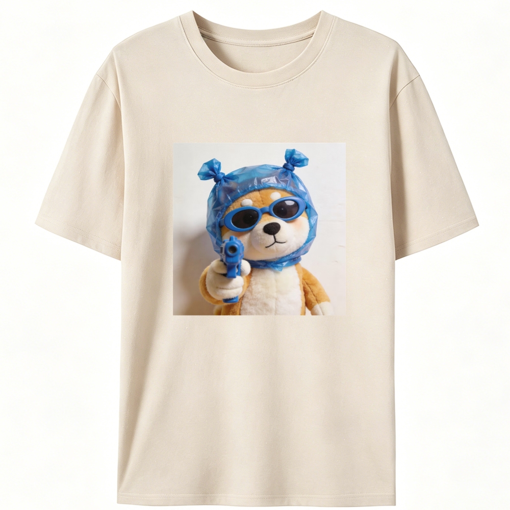 Blue Gun Gangsta Shiba Inu Meme Retro Designed for Women - Slim Fit Cotton Tee