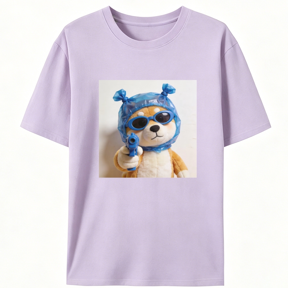 Blue Gun Gangsta Shiba Inu Meme Retro Designed for Women - Slim Fit Cotton Tee