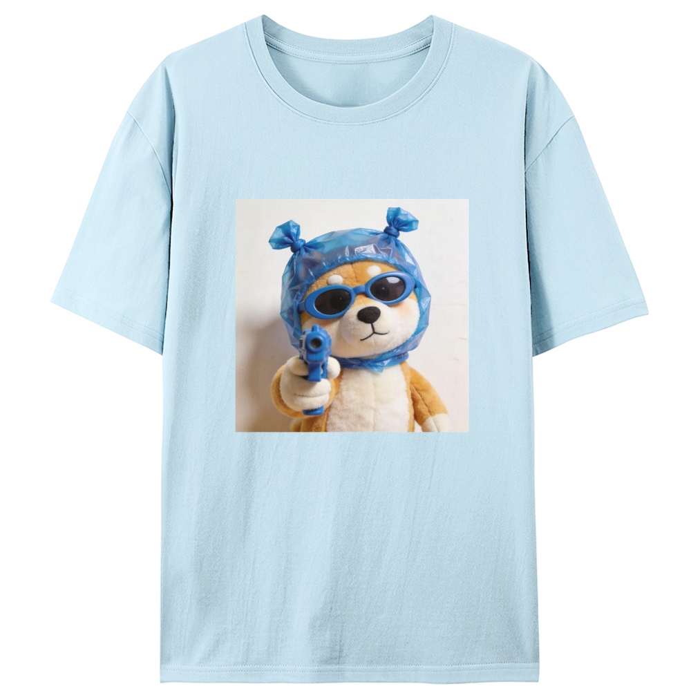 Blue Gun Gangsta Shiba Inu Meme Retro Designed for Women - Slim Fit Cotton Tee