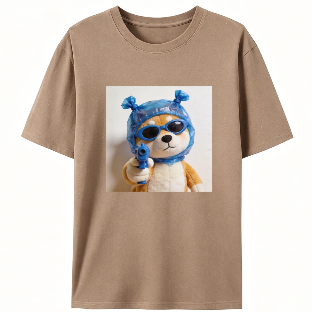 Blue Gun Gangsta Shiba Inu Meme Retro Designed for Women - Slim Fit Cotton Tee