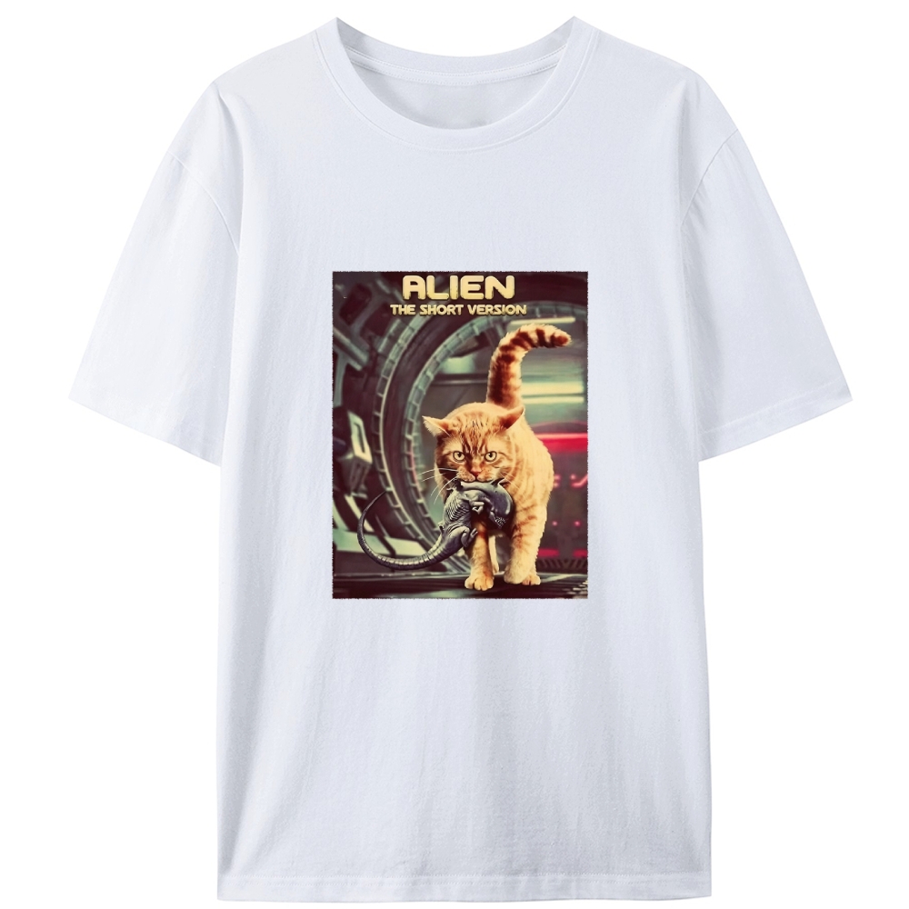 Orange Cat vs. Alien Retro Designed for Women - Slim Fit Cotton Tee