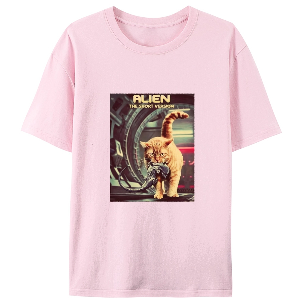 Orange Cat vs. Alien Retro Designed for Women - Slim Fit Cotton Tee