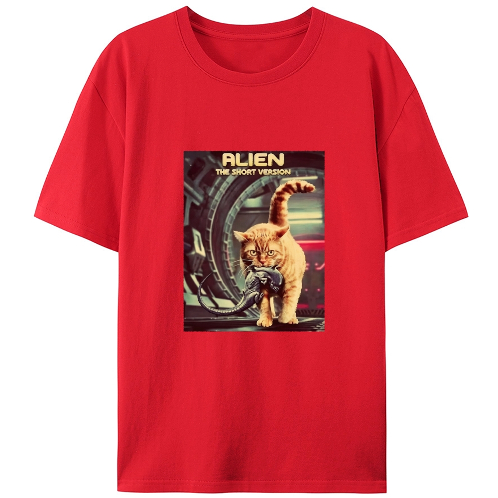 Orange Cat vs. Alien Retro Designed for Women - Slim Fit Cotton Tee
