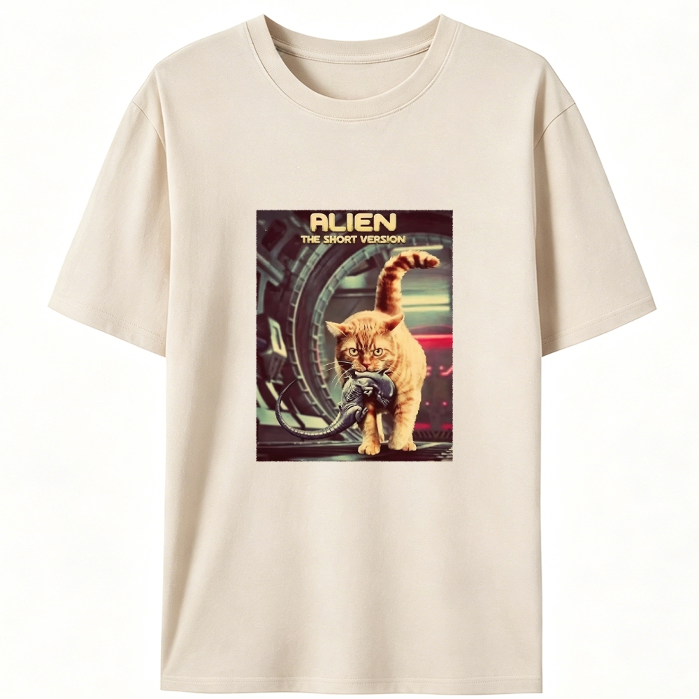 Orange Cat vs. Alien Retro Designed for Women - Slim Fit Cotton Tee
