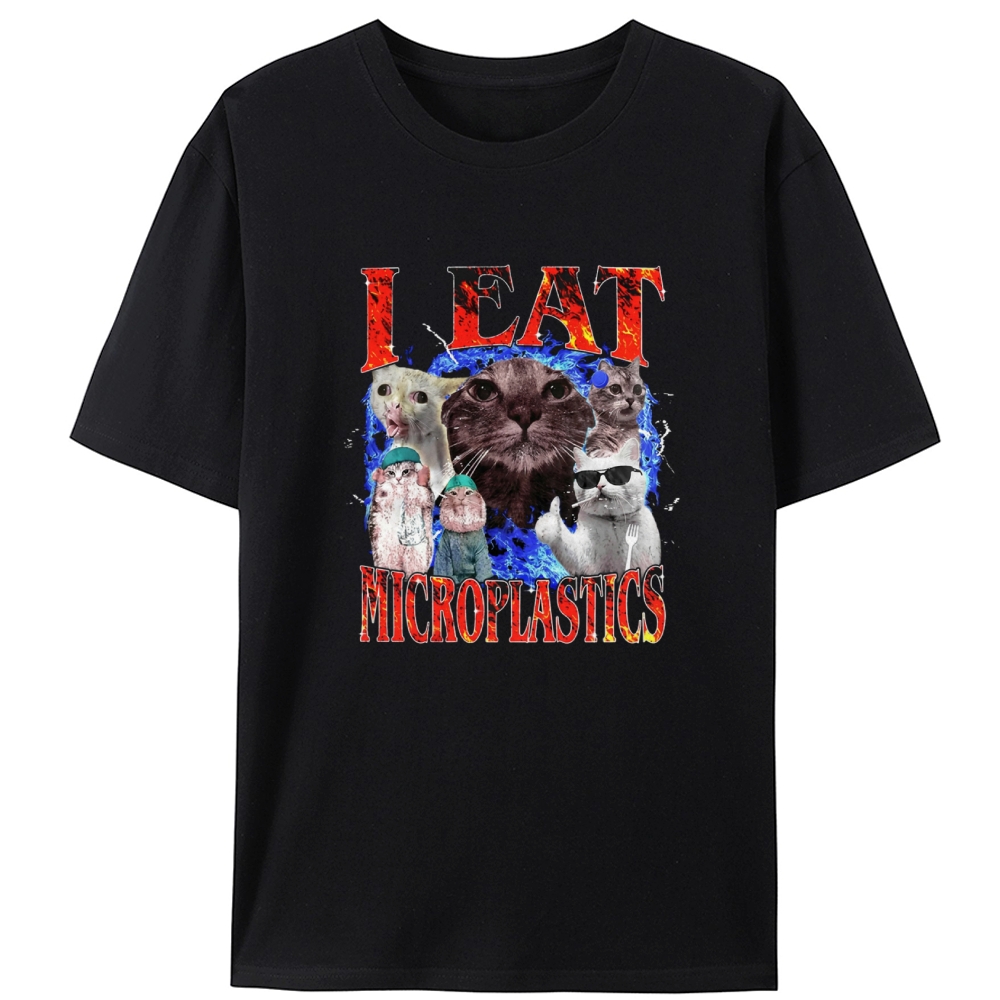 "I Eat Microplastics" Cat Meme Designed for Women - Slim Fit Cotton Tee