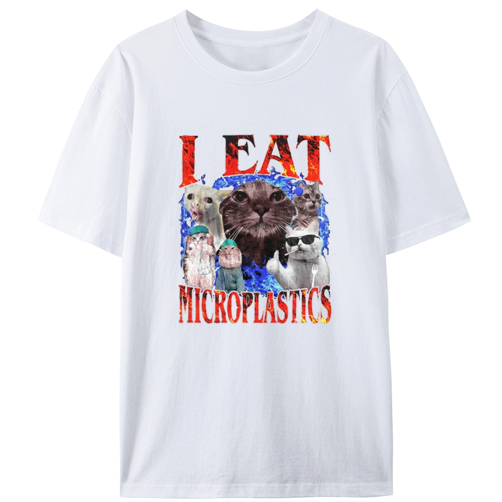 "I Eat Microplastics" Cat Meme Designed for Women - Slim Fit Cotton Tee