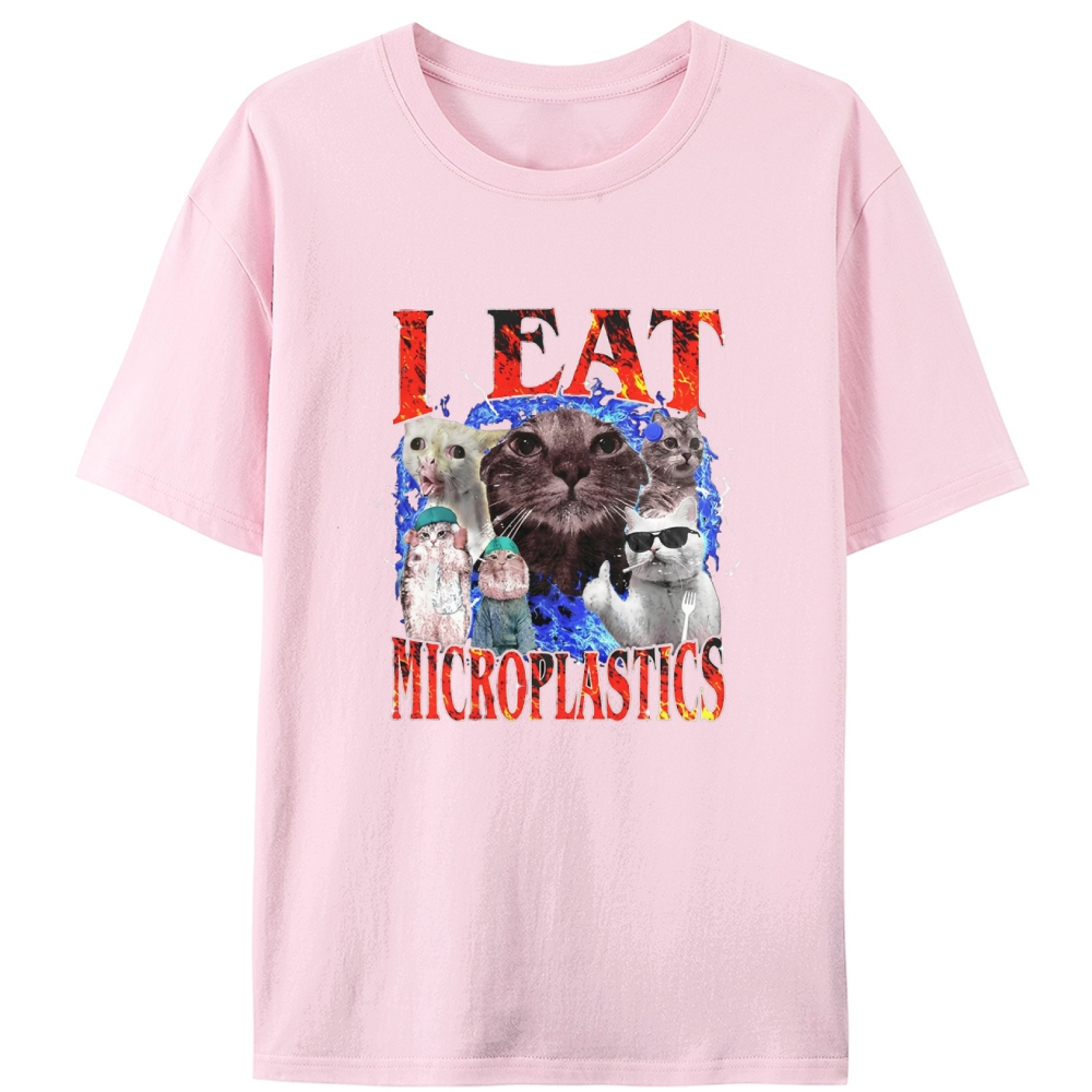 "I Eat Microplastics" Cat Meme Designed for Women - Slim Fit Cotton Tee