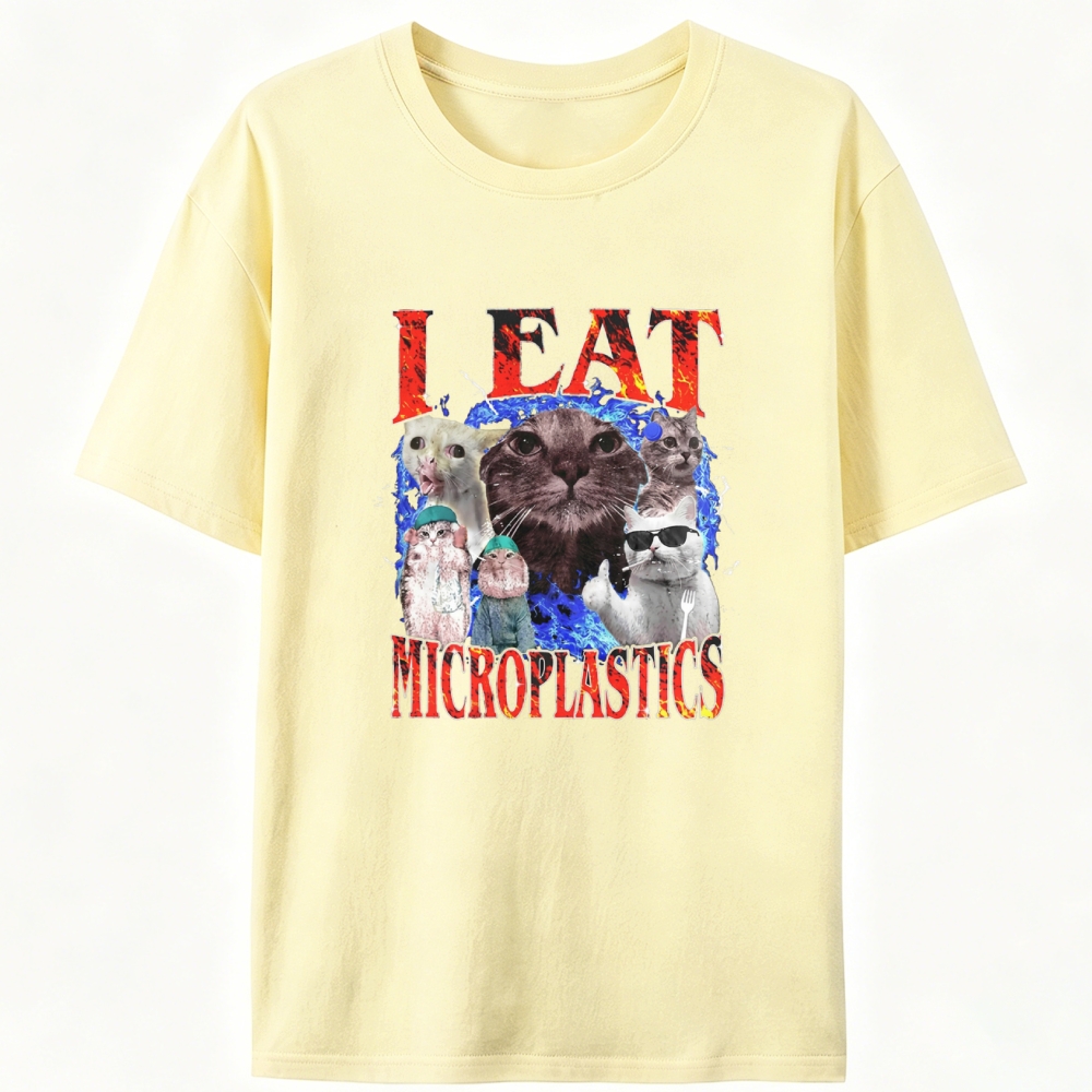 "I Eat Microplastics" Cat Meme Designed for Women - Slim Fit Cotton Tee