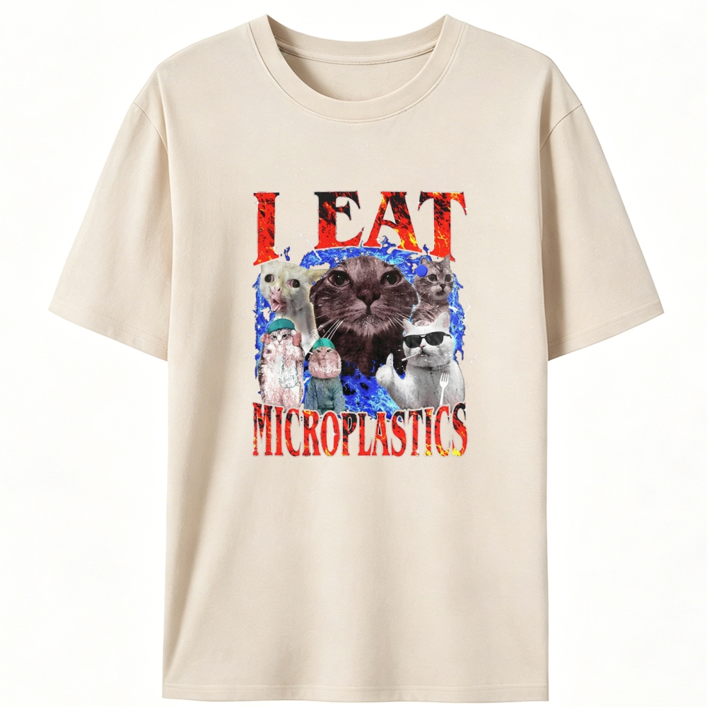 "I Eat Microplastics" Cat Meme Designed for Women - Slim Fit Cotton Tee