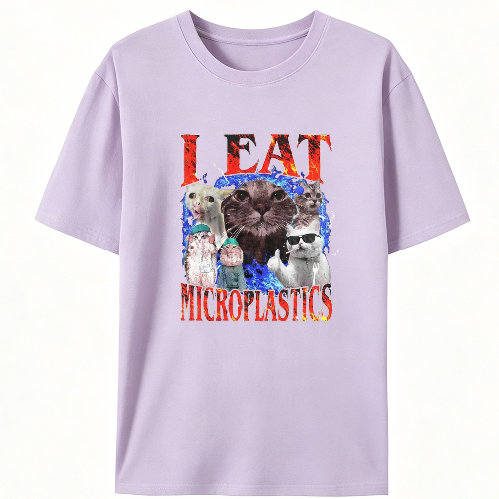 "I Eat Microplastics" Cat Meme Designed for Women - Slim Fit Cotton Tee