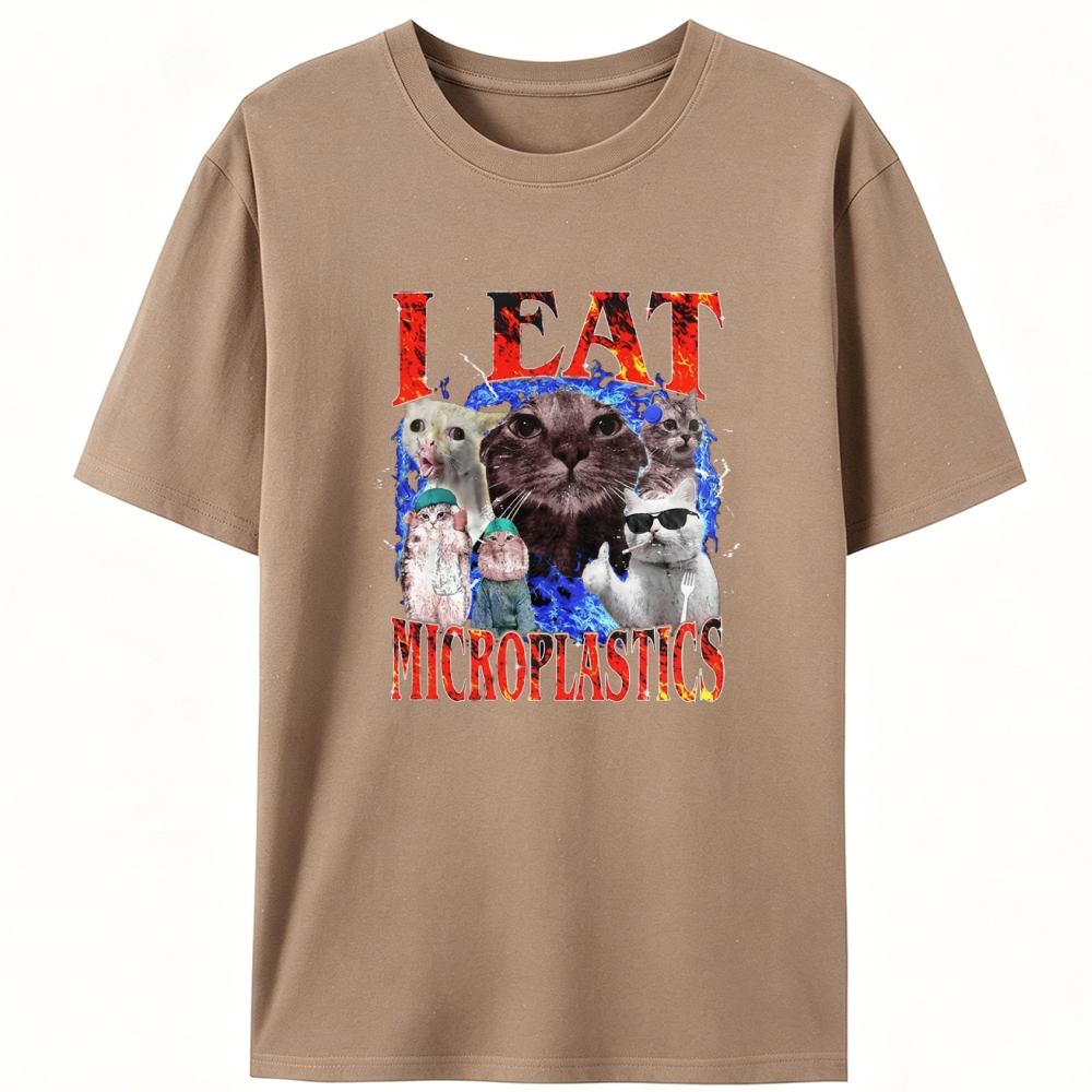"I Eat Microplastics" Cat Meme Designed for Women - Slim Fit Cotton Tee