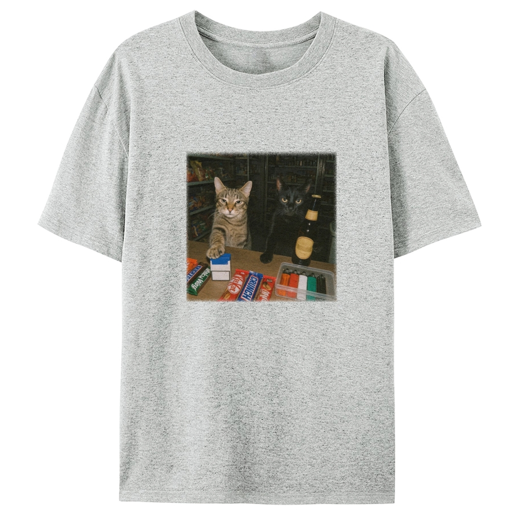 Vintage Mood Cat Illustration Retro Designed for Women - Slim Fit Cotton Tee