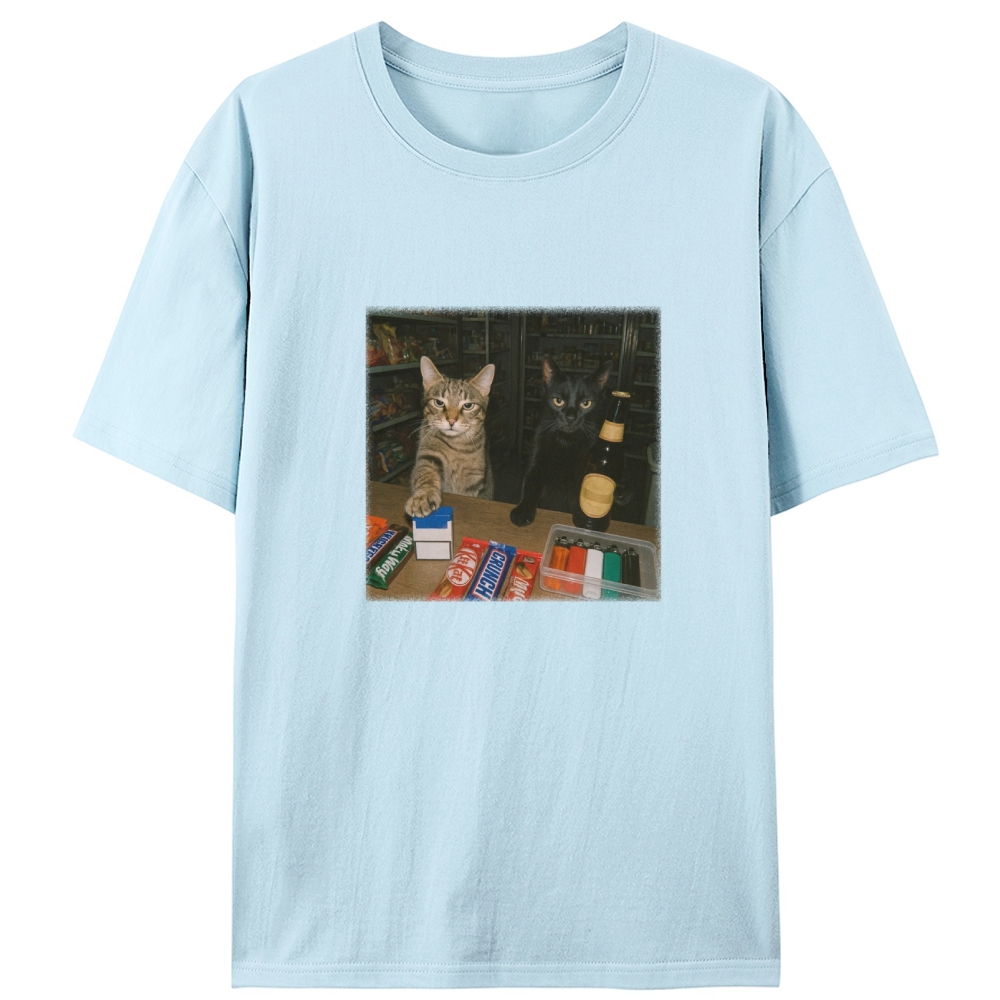 Vintage Mood Cat Illustration Retro Designed for Women - Slim Fit Cotton Tee