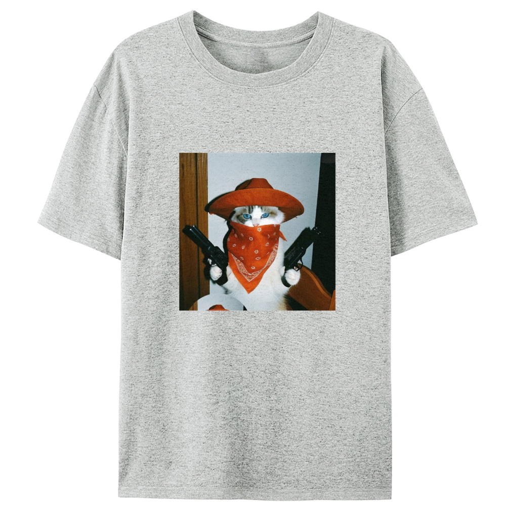 Cowboy Cat With Guns Meme Retro Designed for Women - Slim Fit Cotton Tee
