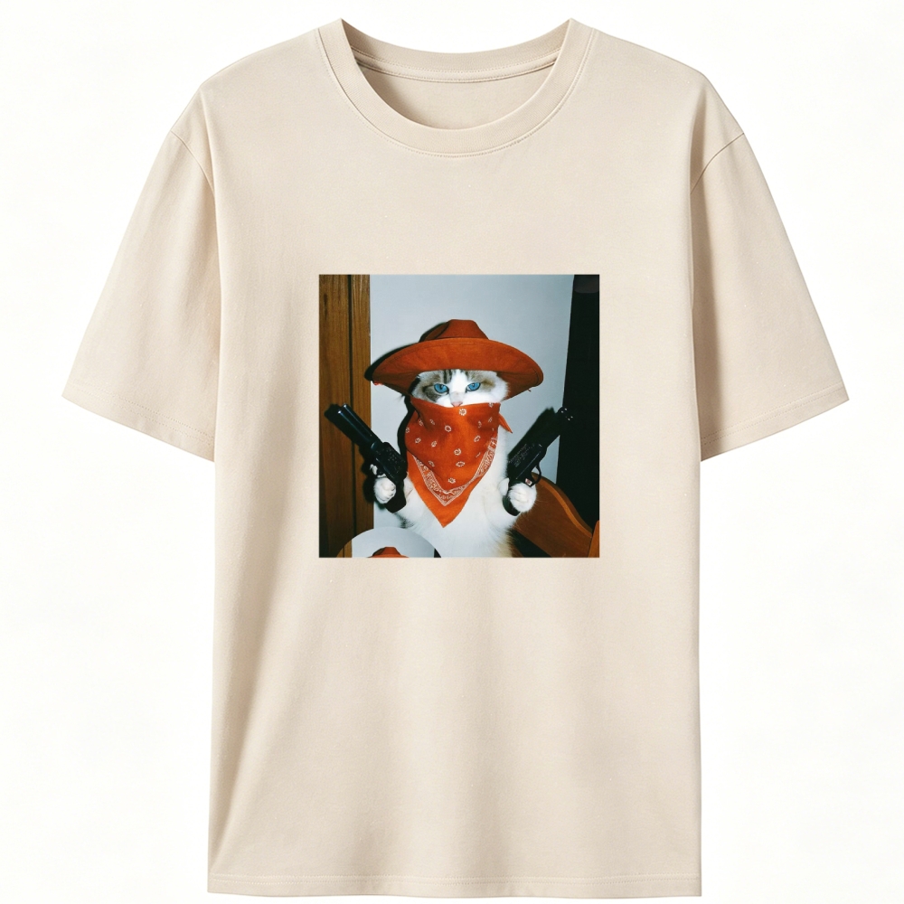 Cowboy Cat With Guns Meme Retro Designed for Women - Slim Fit Cotton Tee