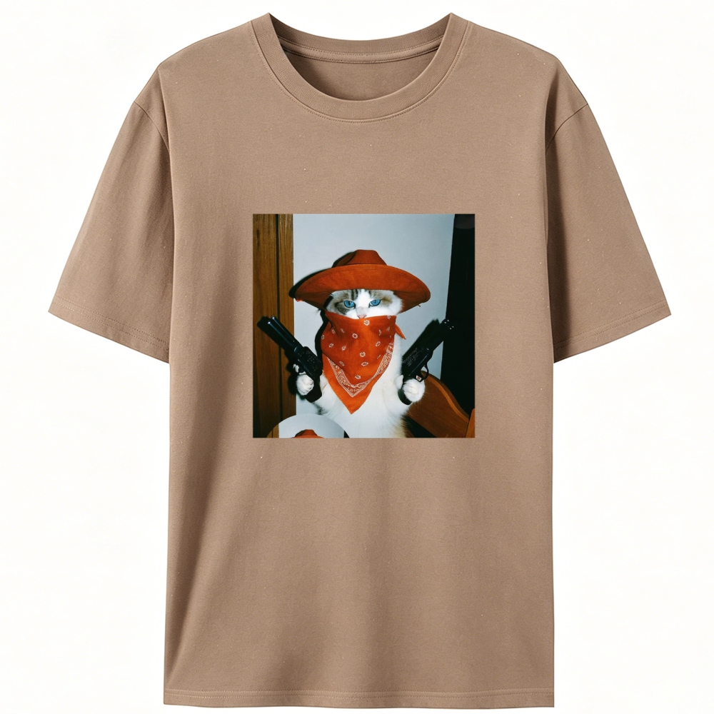Cowboy Cat With Guns Meme Retro Designed for Women - Slim Fit Cotton Tee