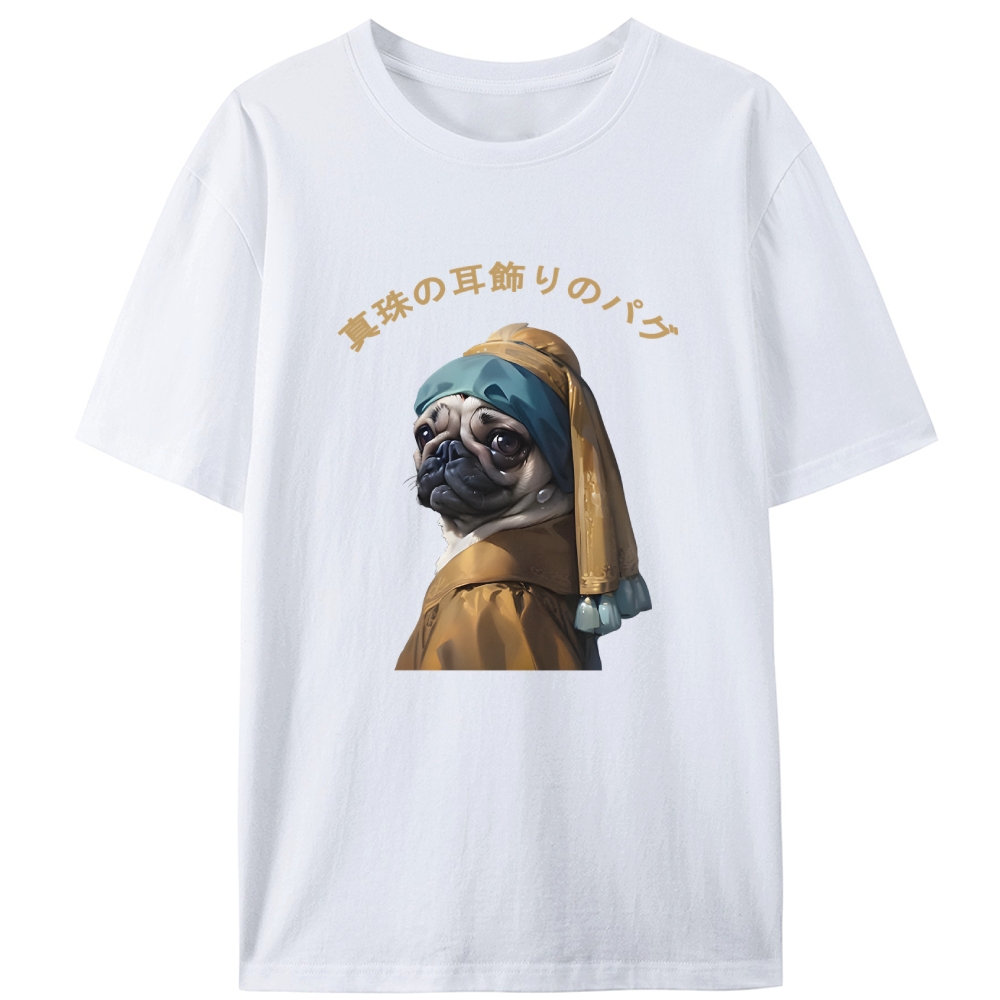 Pug with a Pearl Earring Retro Designed for Women - Slim Fit Cotton Tee
