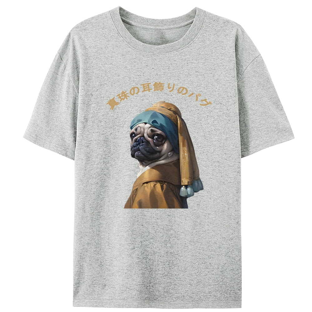 Pug with a Pearl Earring Retro Designed for Women - Slim Fit Cotton Tee