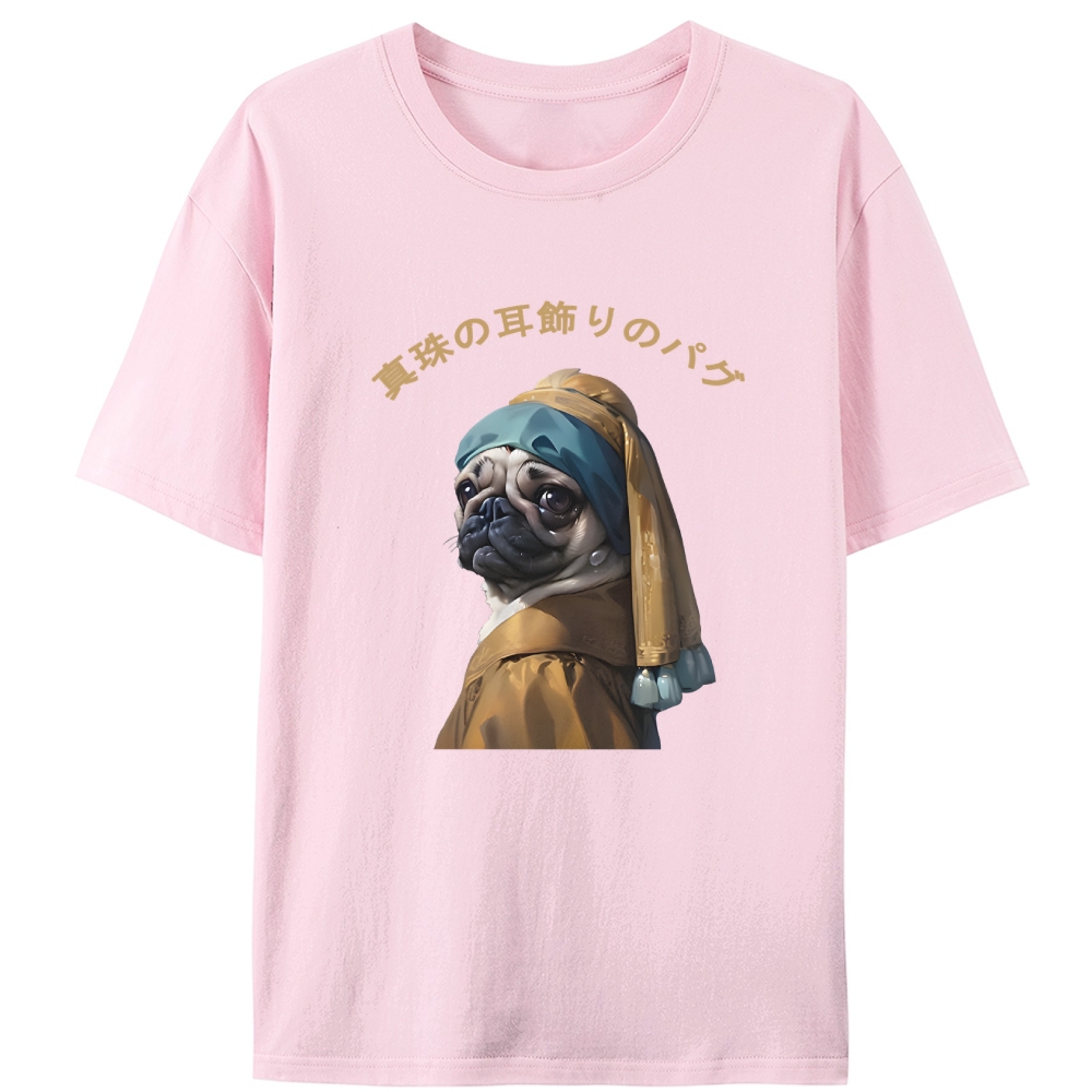 Pug with a Pearl Earring Retro Designed for Women - Slim Fit Cotton Tee