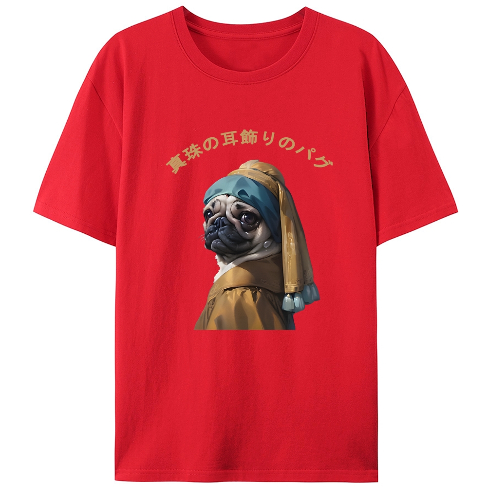 Pug with a Pearl Earring Retro Designed for Women - Slim Fit Cotton Tee