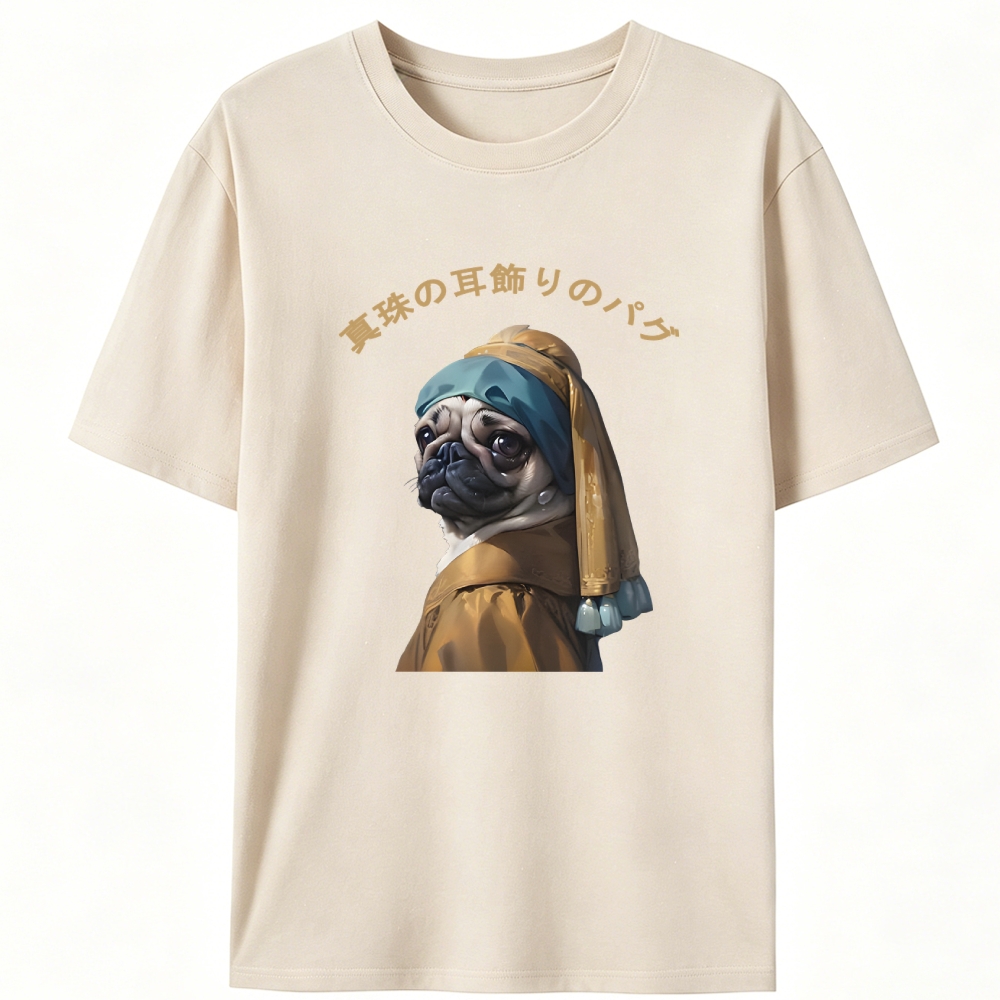 Pug with a Pearl Earring Retro Designed for Women - Slim Fit Cotton Tee