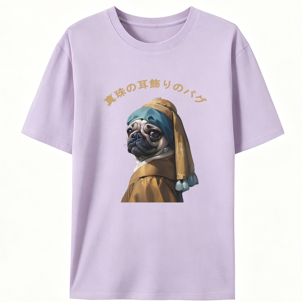 Pug with a Pearl Earring Retro Designed for Women - Slim Fit Cotton Tee
