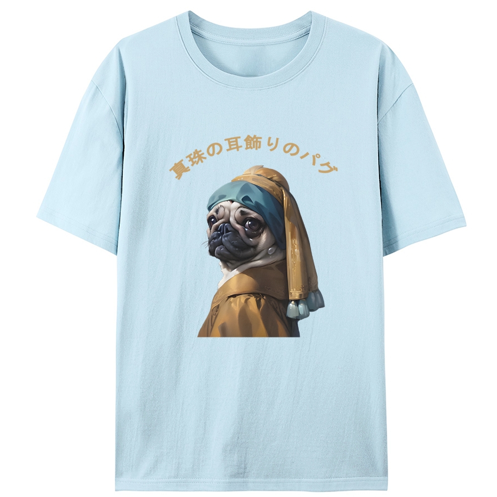 Pug with a Pearl Earring Retro Designed for Women - Slim Fit Cotton Tee