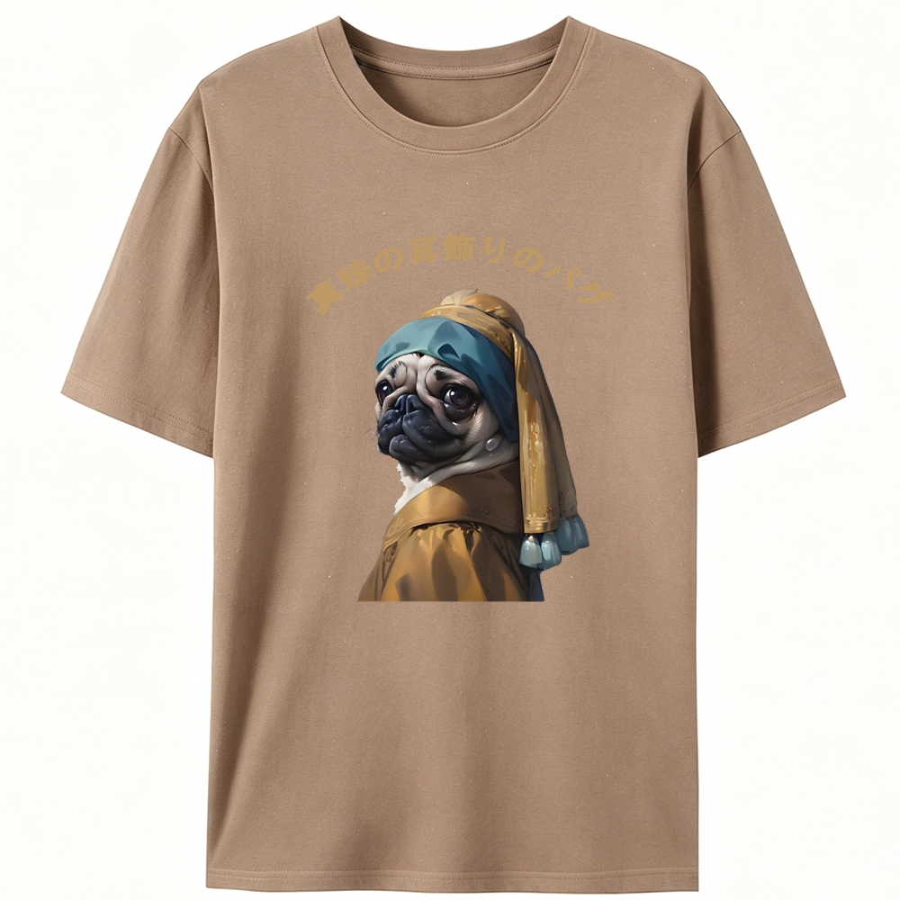 Pug with a Pearl Earring Retro Designed for Women - Slim Fit Cotton Tee
