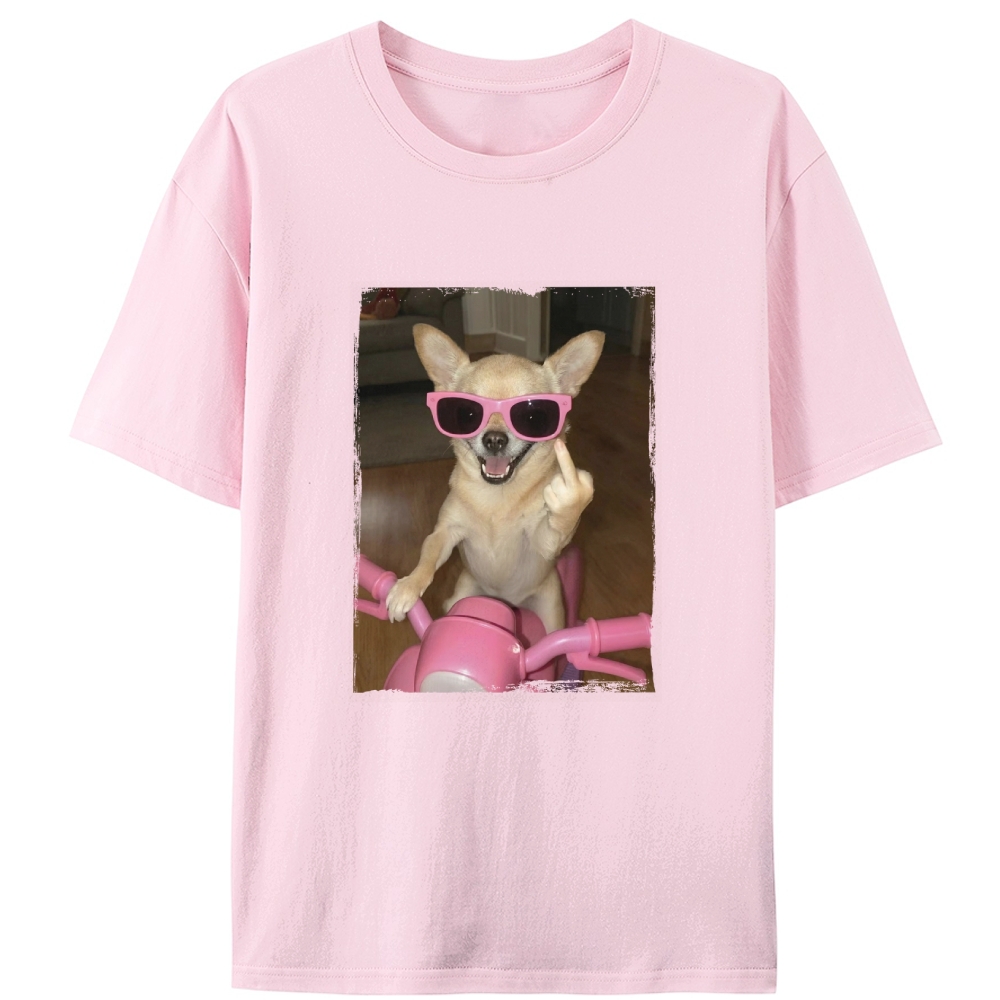 Chihuahua on Pink Scooter Meme Retro Designed for Women - Slim Fit Cotton Tee