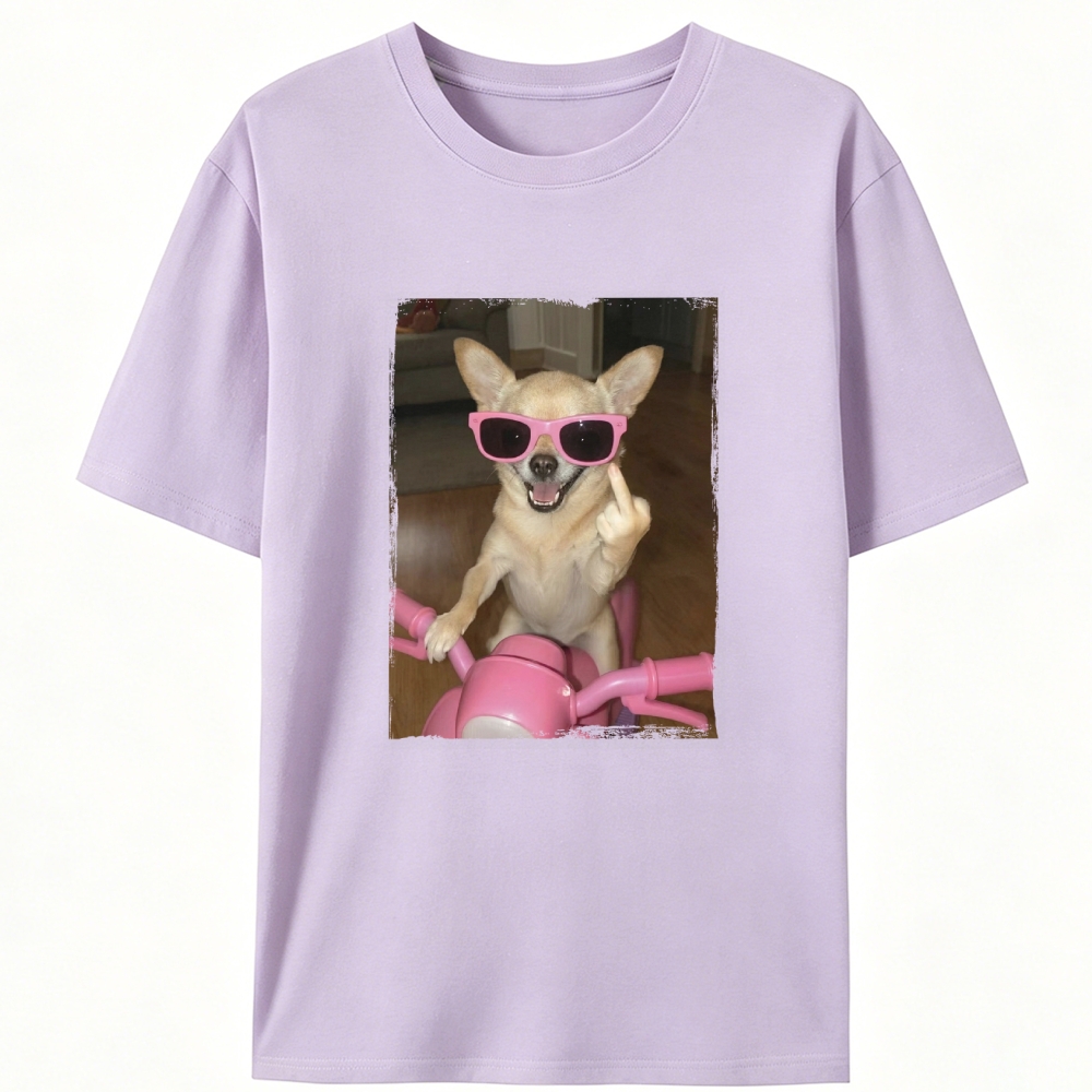 Chihuahua on Pink Scooter Meme Retro Designed for Women - Slim Fit Cotton Tee