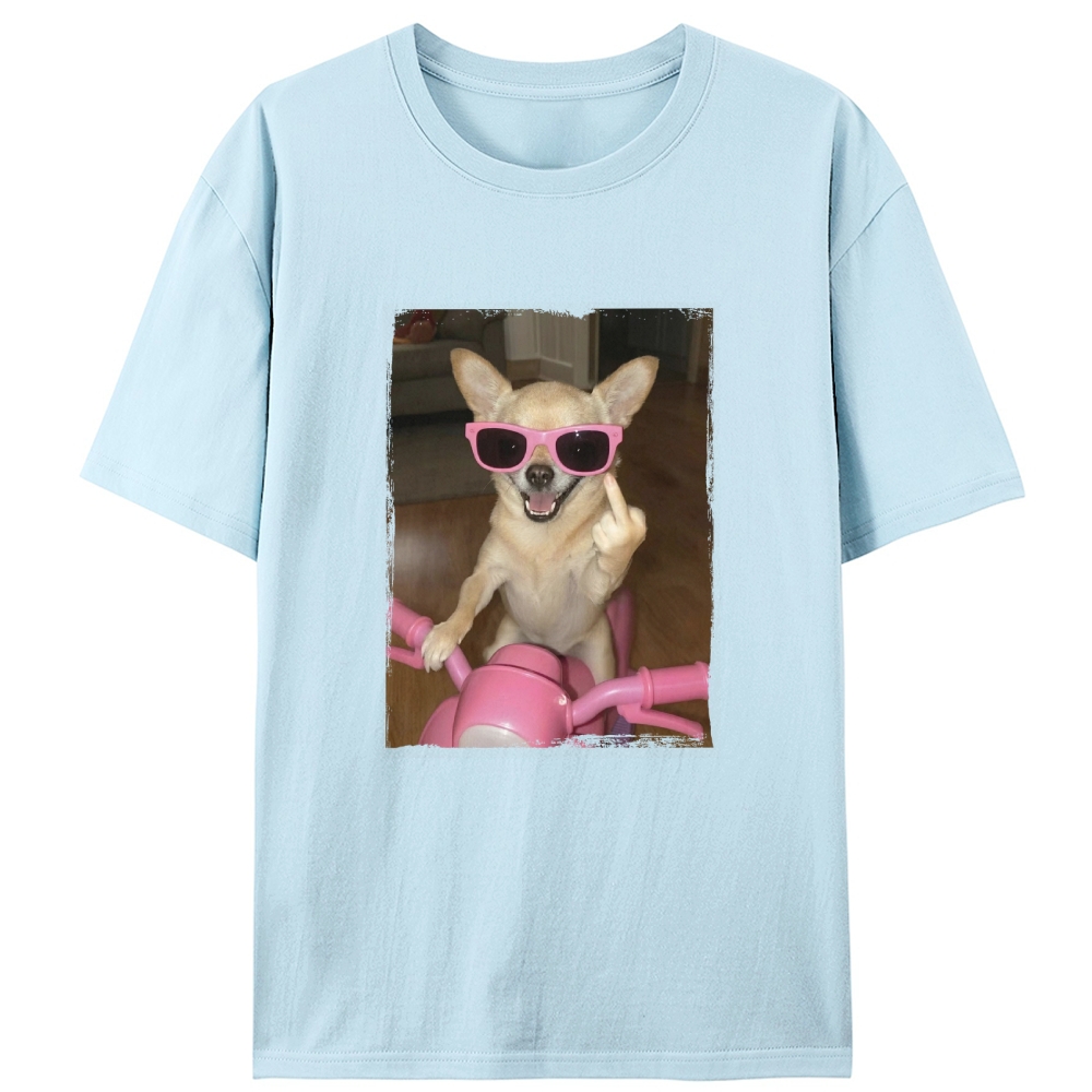 Chihuahua on Pink Scooter Meme Retro Designed for Women - Slim Fit Cotton Tee