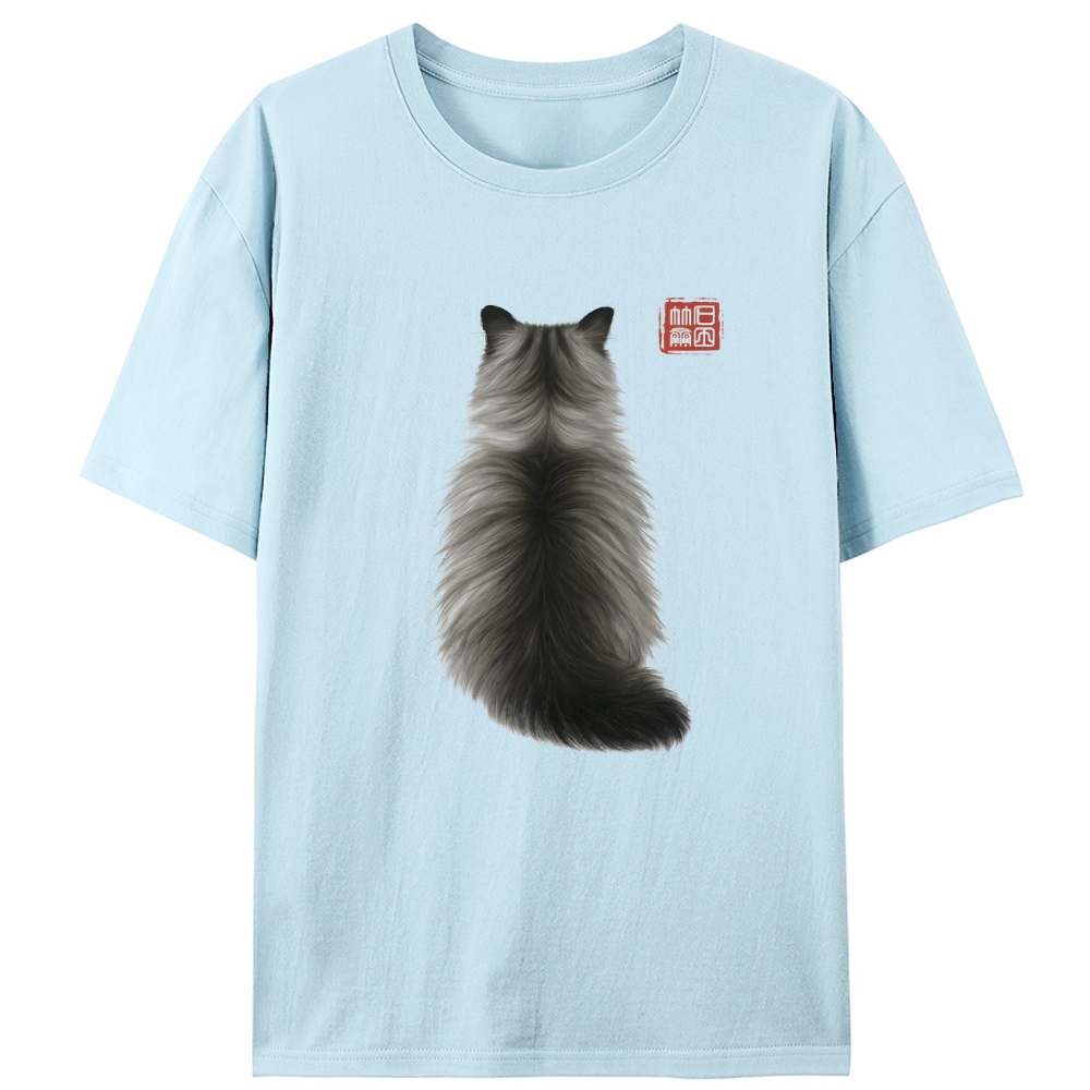Ink Wash Cat Back Art Retro Designed for Women - Slim Fit Cotton Tee