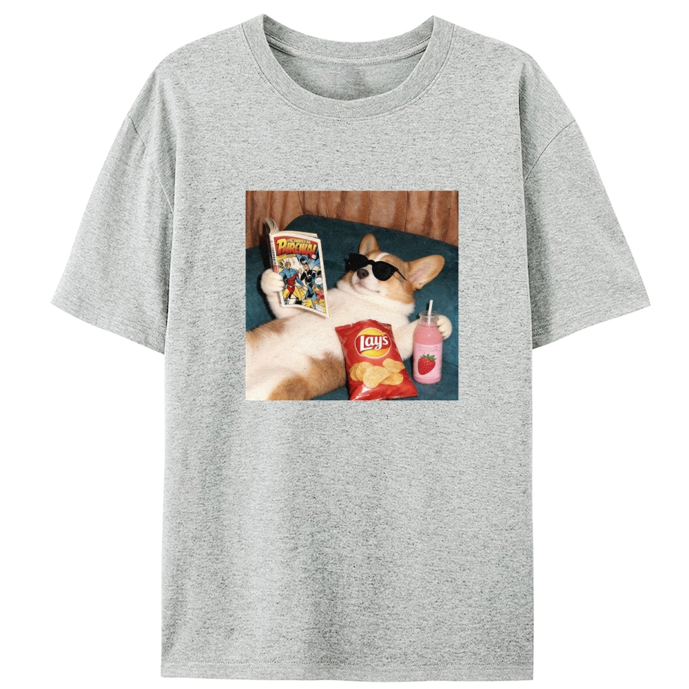 Comic Book Corgi Snack Vibes Designed for Women - Slim Fit Cotton Tee