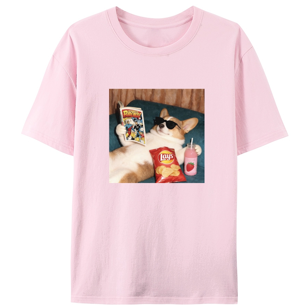 Comic Book Corgi Snack Vibes Designed for Women - Slim Fit Cotton Tee