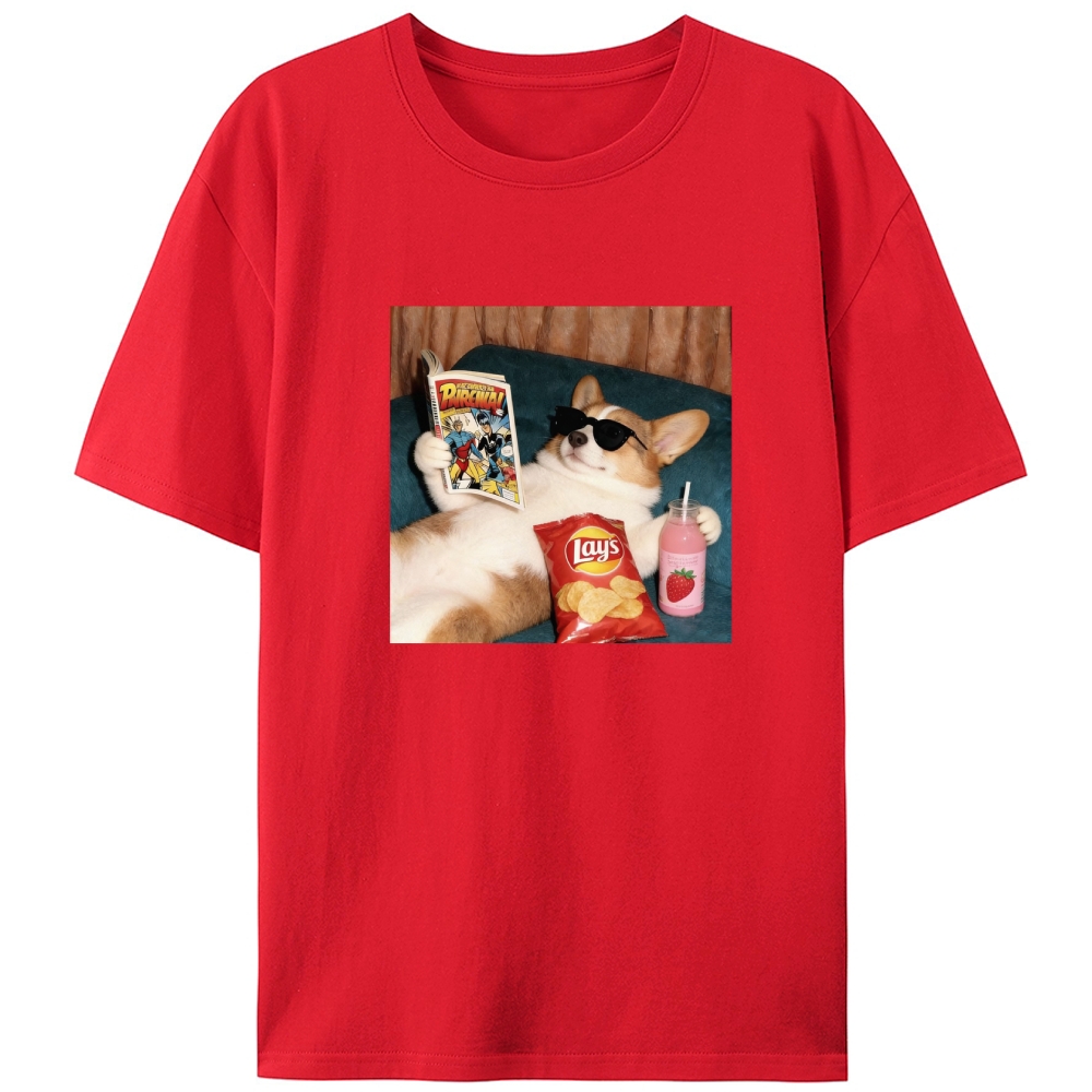 Comic Book Corgi Snack Vibes Designed for Women - Slim Fit Cotton Tee