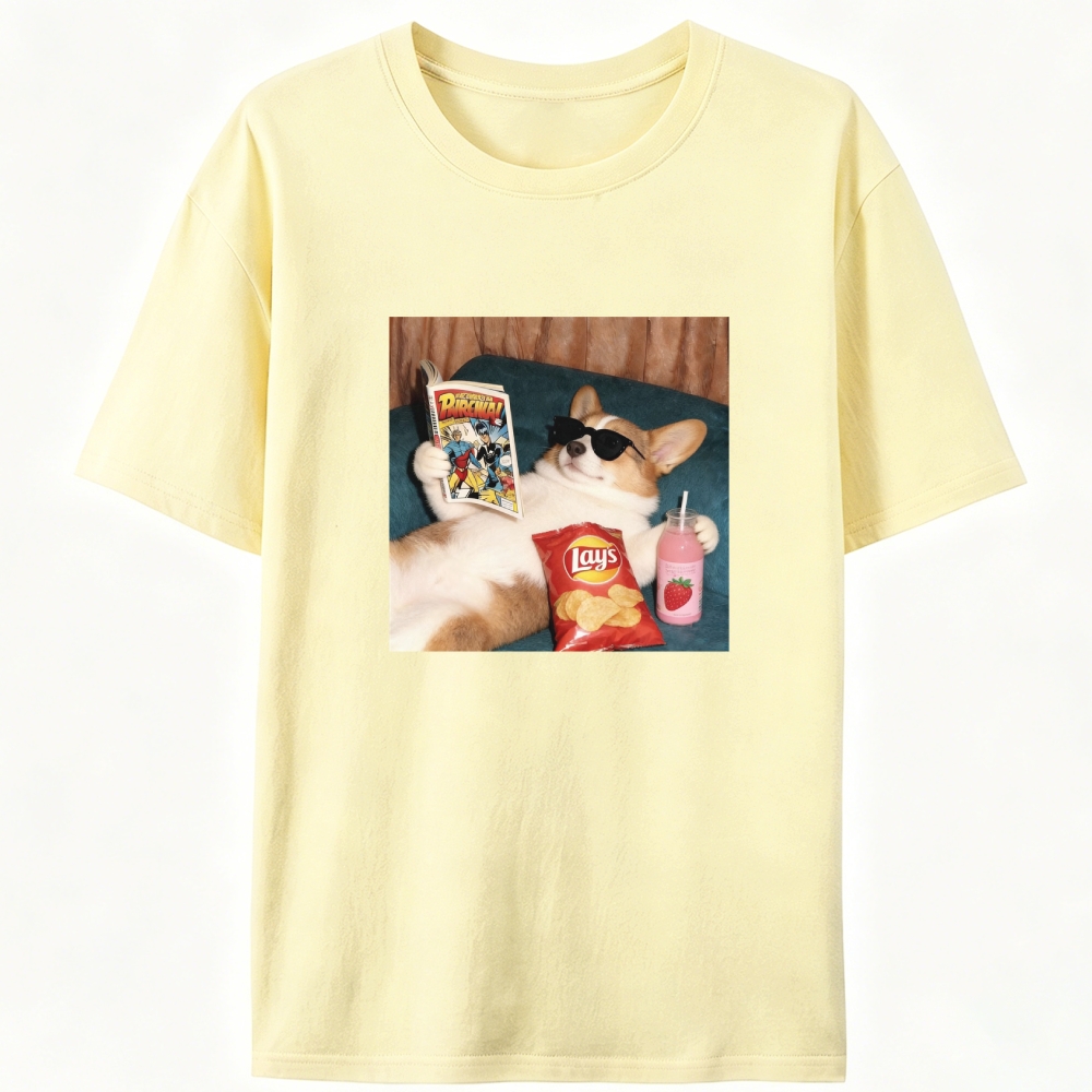 Comic Book Corgi Snack Vibes Designed for Women - Slim Fit Cotton Tee