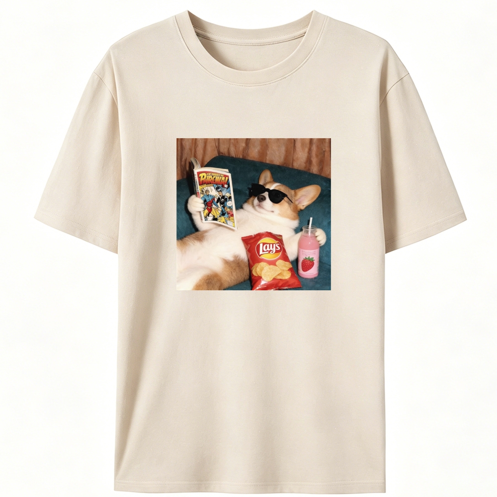 Comic Book Corgi Snack Vibes Designed for Women - Slim Fit Cotton Tee