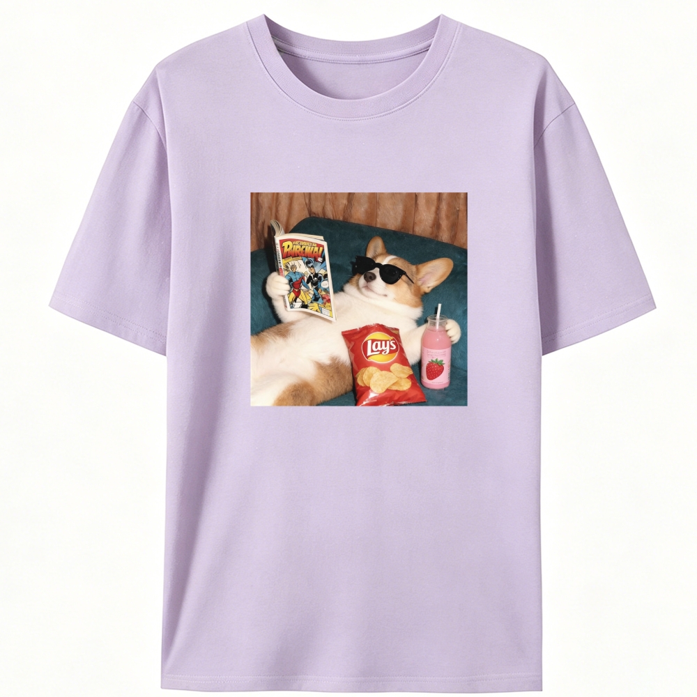 Comic Book Corgi Snack Vibes Designed for Women - Slim Fit Cotton Tee