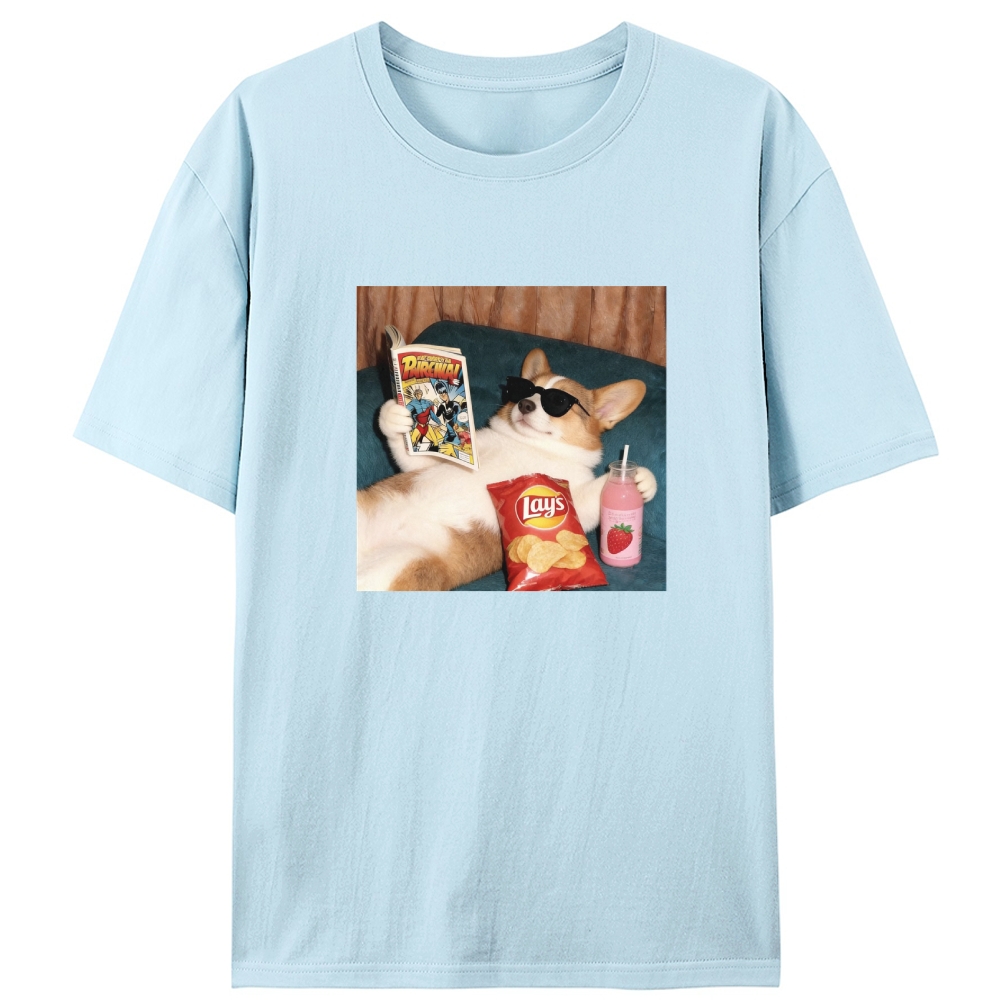 Comic Book Corgi Snack Vibes Designed for Women - Slim Fit Cotton Tee