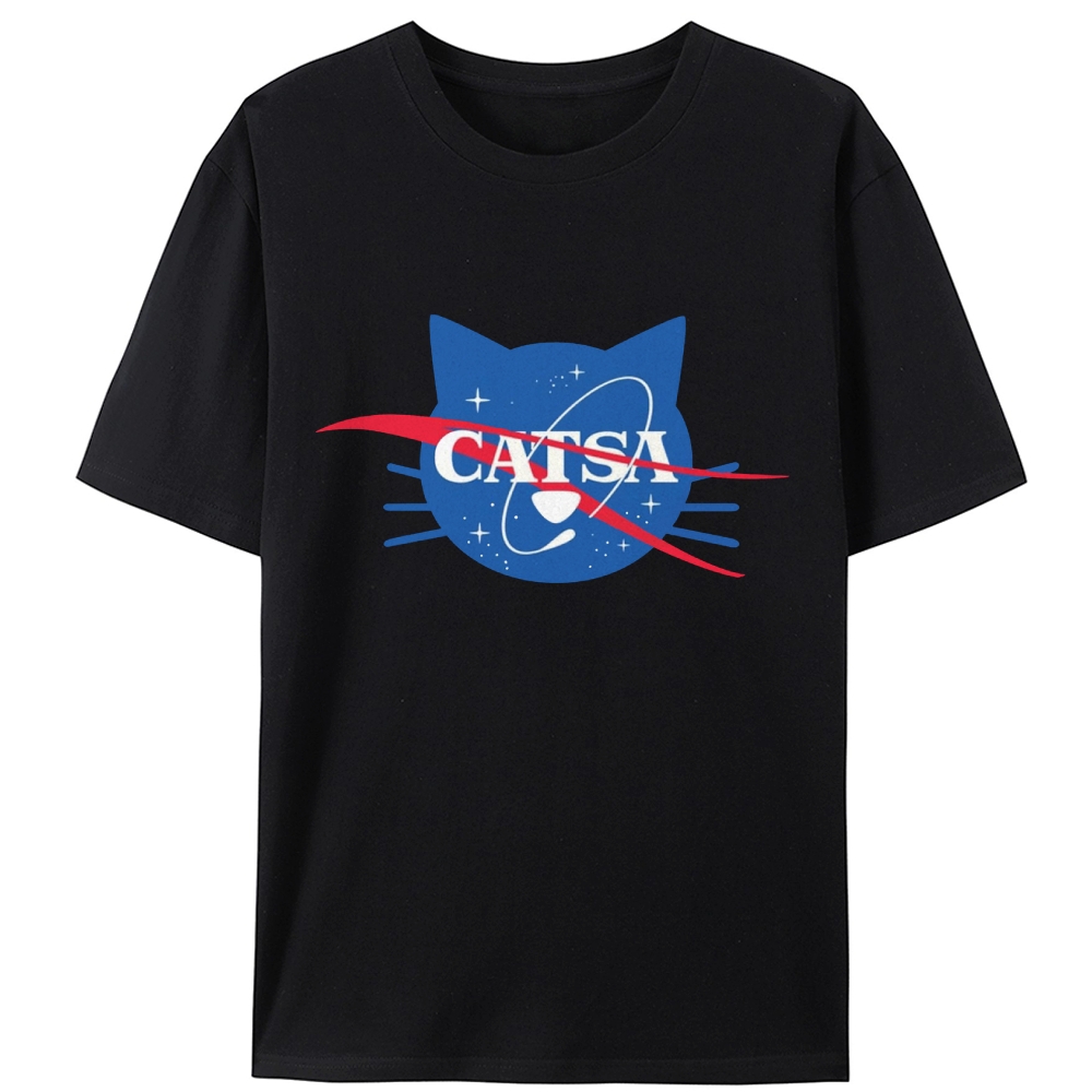 CATSA NASA Parody Cat Retro Designed for Women - Slim Fit Cotton Tee