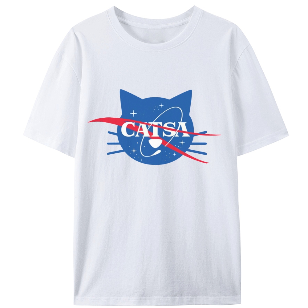 CATSA NASA Parody Cat Retro Designed for Women - Slim Fit Cotton Tee