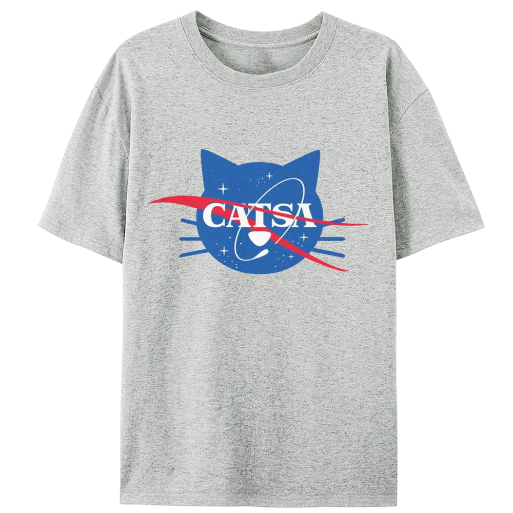 CATSA NASA Parody Cat Retro Designed for Women - Slim Fit Cotton Tee