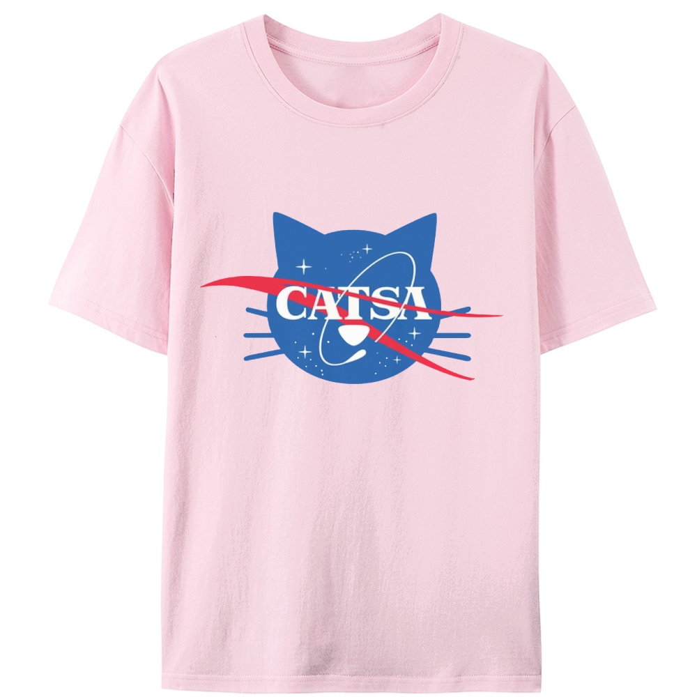 CATSA NASA Parody Cat Retro Designed for Women - Slim Fit Cotton Tee