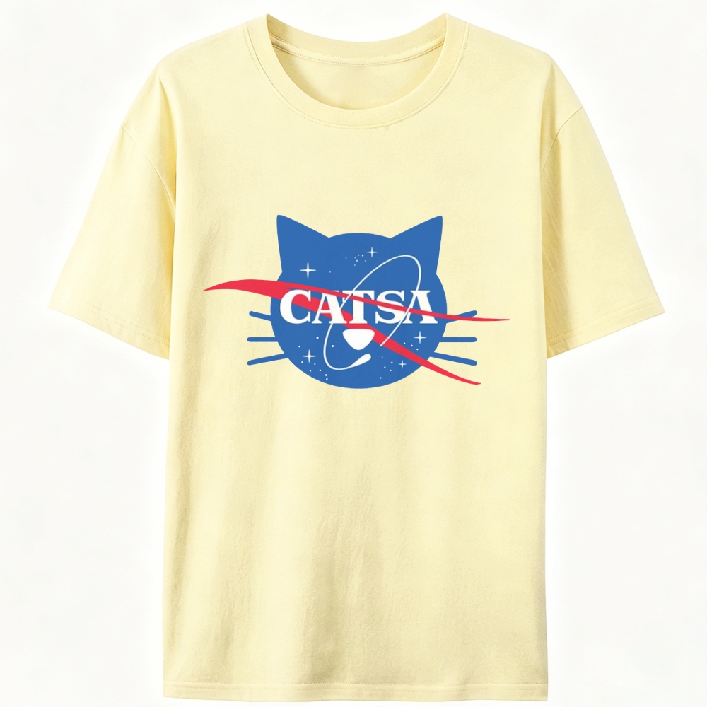 CATSA NASA Parody Cat Retro Designed for Women - Slim Fit Cotton Tee